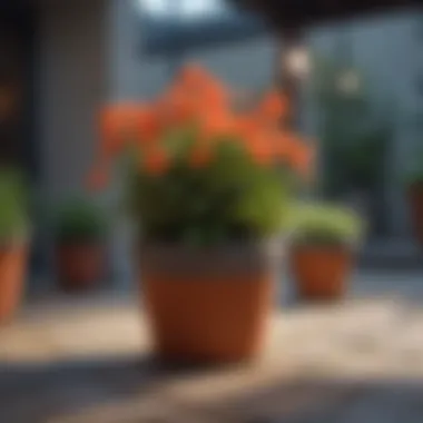 Colorful flowering plants in compact pots enhancing a patio