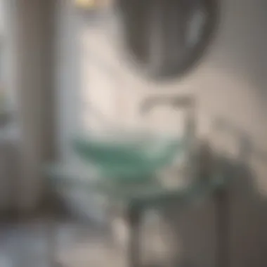 Sophisticated Glass-Top Table for Bathroom Elegance Elegant glass-top bathroom table enhancing decor