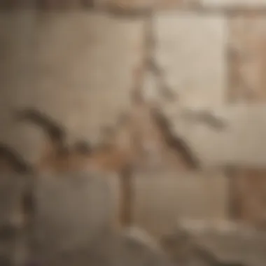 A close-up view of a wall with extensive cracks and imperfections before tiling.