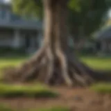 Healthy lawn with visible tree roots