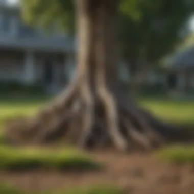 Healthy lawn with visible tree roots