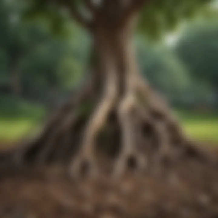 Diagram of root system affecting soil structure