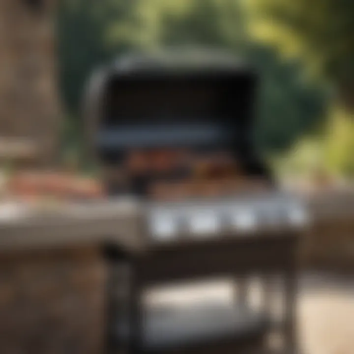 Elegant outdoor setup with a grill featuring a rotisserie