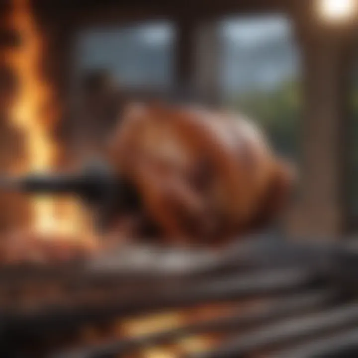 Close-up of rotisserie burner in action with flavorful meat