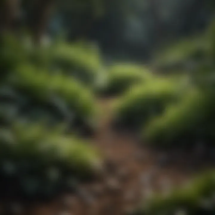 Close-up view of low-light plants suitable for ground coverage under trees