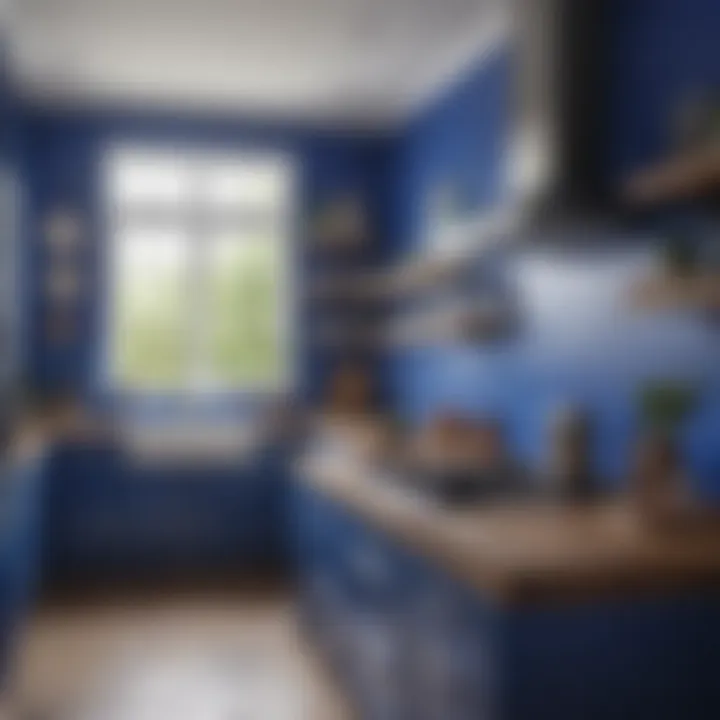 Bright kitchen with a striking cobalt blue wall