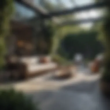 Stylish Outdoor Living Space with Sliding Furniture A beautifully arranged outdoor living space with sliding furniture