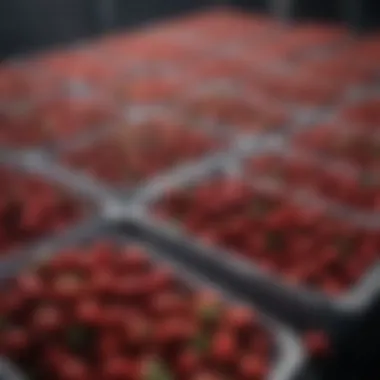 Containers for strawberry storage Containers filled with strawberries ready for storage
