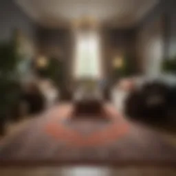 Elegant rug arrangement enhancing a small living room's depth.