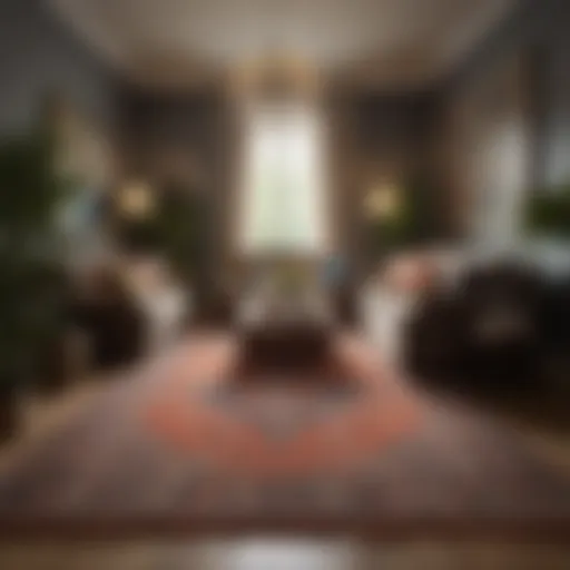 Elegant rug arrangement enhancing a small living room's depth.