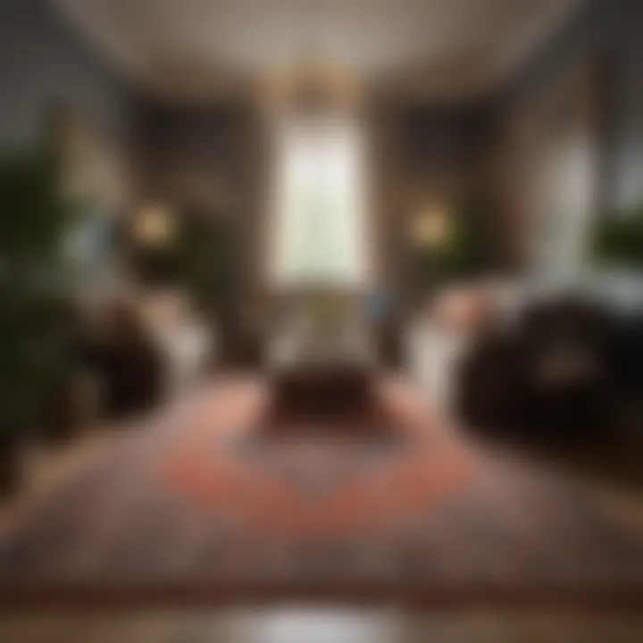 Elegant rug arrangement enhancing a small living room's depth.