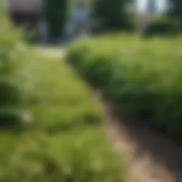 Close-up of healthy lawn with weeds