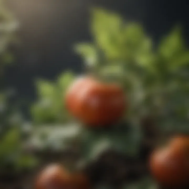 Close-up of tomato leaves affected by blight