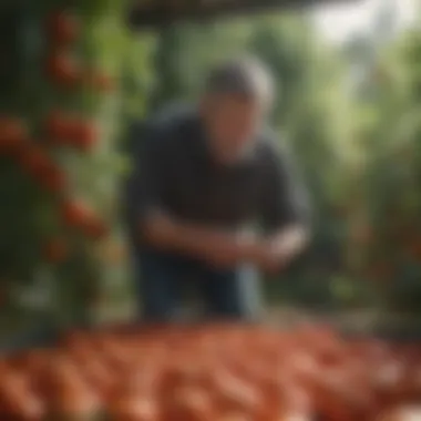 Inspecting for Disease Gardener inspecting tomatoes for signs of disease