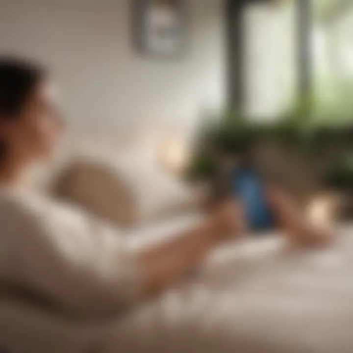 Person interacting with the Tempur-Pedic app on a smartphone