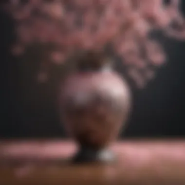 An artistic arrangement of cherry blossoms elegantly captured in a vase, highlighting their intricate floral details.