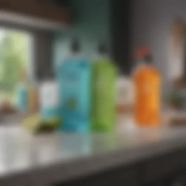 An array of eco-friendly cleaning products arranged aesthetically on a countertop.