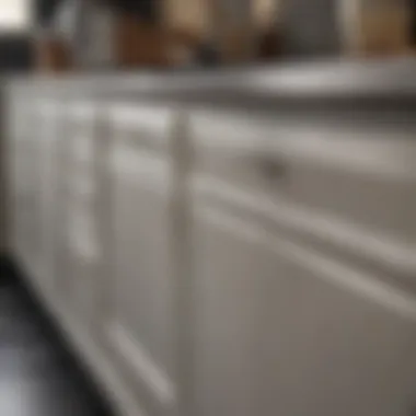 Detailed view of surface preparation on kitchen cabinets