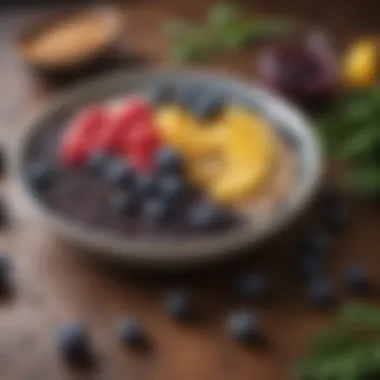 Close-up of acai berries and ingredients for a smoothie