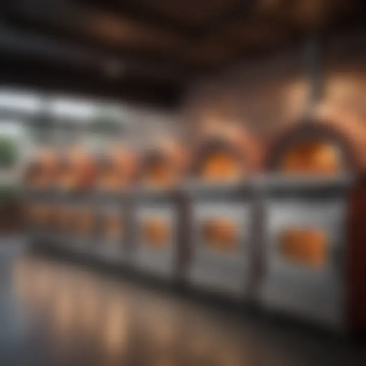 Various brick oven pizza machines lined up, illustrating the range of options available