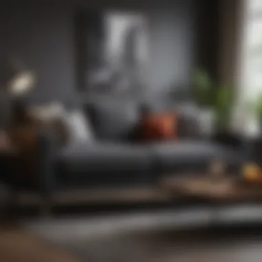 Charcoal sofa paired with complementary decor elements