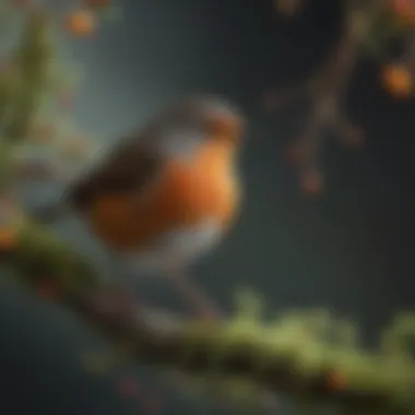 A robin perched on a branch displaying its vibrant plumage, ready for foraging.