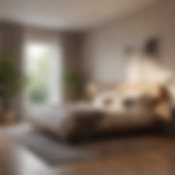 A bedroom with visible humidity issues addressed by a dehumidifier