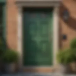 A beautifully designed green front door contrasting with neutral house colors