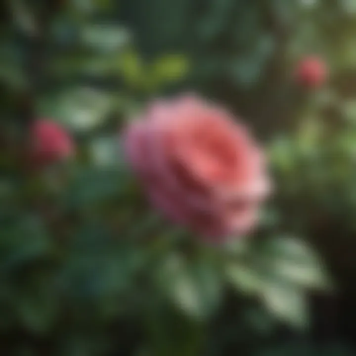 Healthy rose plant with lush green leaves thriving in a garden