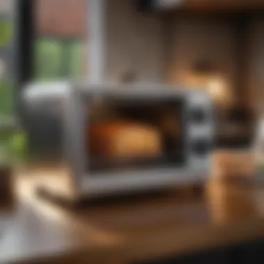 A sleek small toaster oven with modern design.