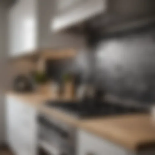 Modern kitchen featuring an elegant stove with a stylish backsplash