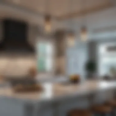 Elegant Pendant Lighting in Kitchen Elegant pendant lights illuminating a modern kitchen island