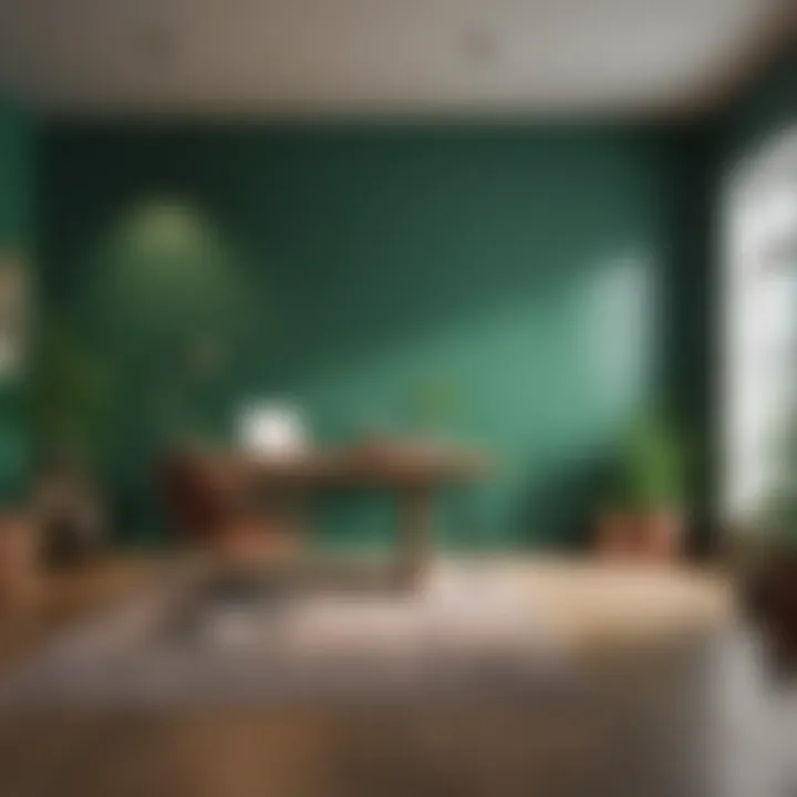 Vibrant accent wall featuring deep green color in a modern workspace