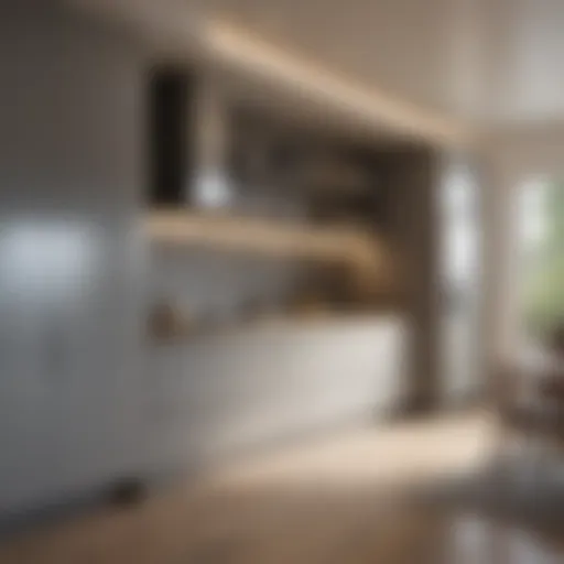 A modern kitchen design layout featuring sleek cabinetry and innovative appliances