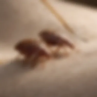 Close-up view of bed bugs on couch fabric.