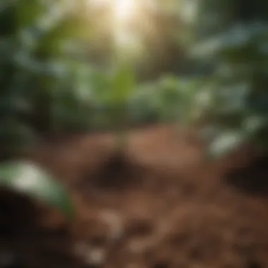 Fertilizer Application on Coffee Plants Fertilizer granules spread on coffee plant soil