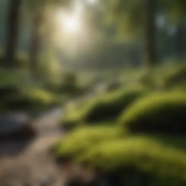 A serene outdoor space featuring a moss yard