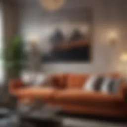 Elegant living room showcasing a stylish couch arrangement