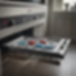 Close-up of a dishwasher tablet in a laundry setting