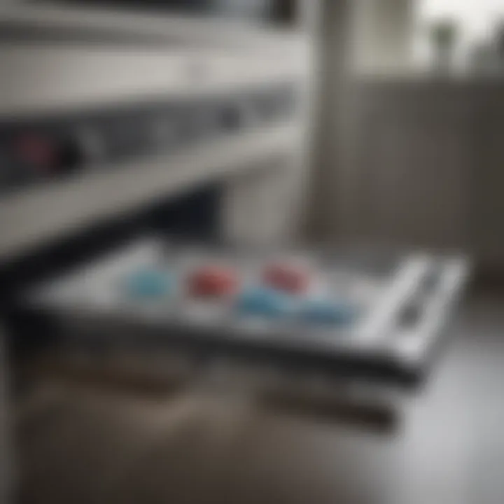 Close-up of a dishwasher tablet in a laundry setting