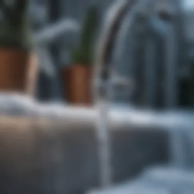 Close-up of a no freeze water faucet in winter conditions