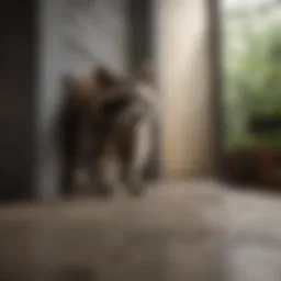A raccoon peering from a garage corner