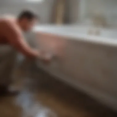 Homeowner inspecting tub drainage issues