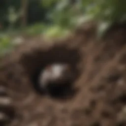 A close-up of a mole tunneling through the garden soil