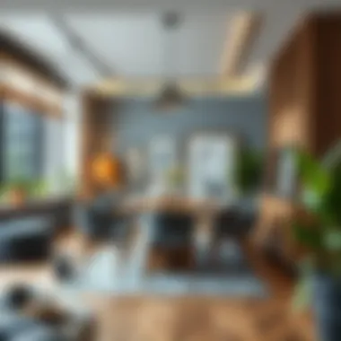 Stylish dining area featuring a blend of contemporary aesthetics and traditional accents.