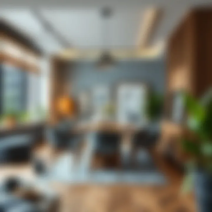 Stylish dining area featuring a blend of contemporary aesthetics and traditional accents.