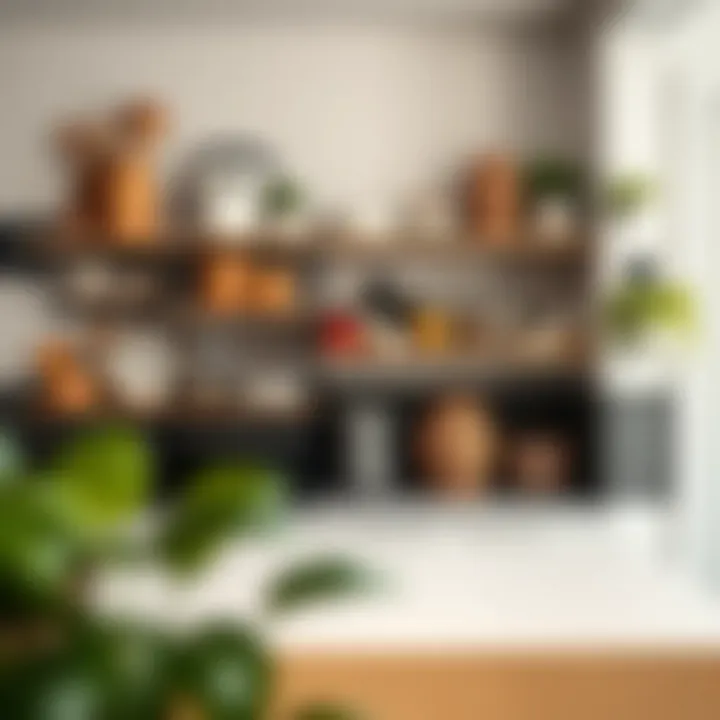 Organized Utility Wall Shelf in Kitchen A well-organized utility wall shelf in a modern kitchen
