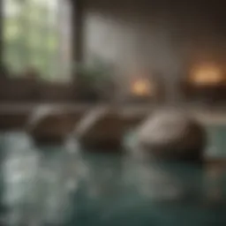 Glistening bath stones in a serene spa setting