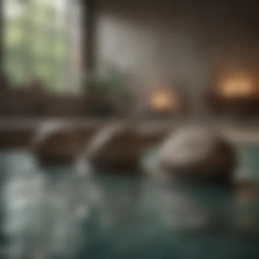 Glistening bath stones in a serene spa setting