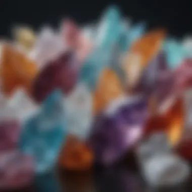 Close-up of various crystals showcasing their unique colors and textures